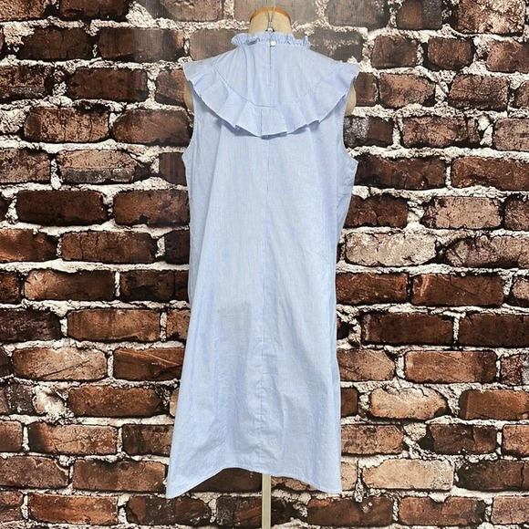 Halogen High Neck Dress Frill Striped Blue White Size Large L - Picture 10 of 15